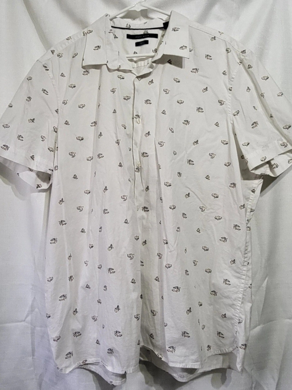 Perry Ellis Button Front Short Sleeve Shirt Fish Print Stretch Slim Fit Men XXL